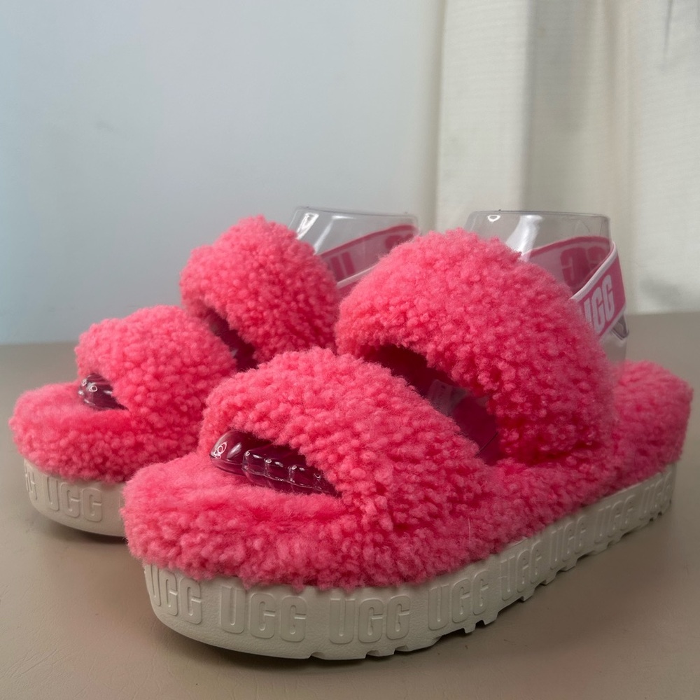 UGG Oh Fluffita Women's Shearling Slingback Platform Sandals Slipper Pink Size 8